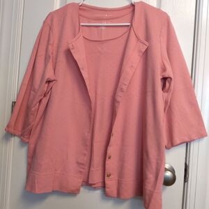 Pink Button-Up Ombre Polka Dots Cardigan and Top Set Casual Summer